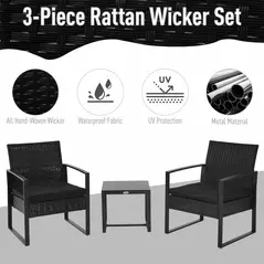 Outsunny 2 Seater Rattan Coffee Set-Black - 3