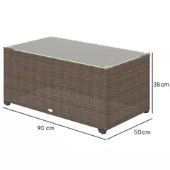 Outsunny 90 x 50cm Glass-Top Rattan Side Table - Brown - 3