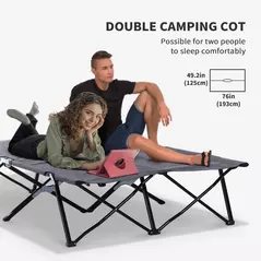Outsunny Double Camping Cot Bed, with Bag - Grey - 6