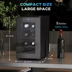 HOMCOM Mini Table Top Wine Fridge, 8 Bottle, 17L, 8-18℃, 26.5cm Quiet Under Counter Wine Cooler Fridge with Glass Door, LED Light, Digital Touch Screen, Temperature Control - 3