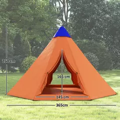 Outsunny 6 Men Tipi Tent with Carry Bag - Orange - 3