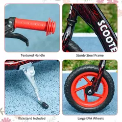 AIYAPLAY Kids Scooter with Adjustable Handlebar, Children's Kick Scooter with Non-slip Footplate, Rear Brake, Kickstand, Red - 6