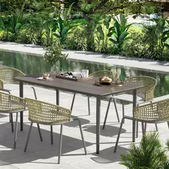 Outsunny Garden Table, Outdoor Dining Table for 6 People, 160 x 90 x 74 cm, with Rust Resistant Metal Frame, WPC Top, for Balcony, Terrace, Dark Grey - 2