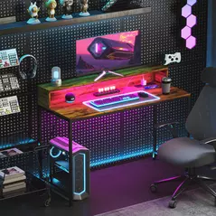 HOMCOM 120cm Computer Desk with LED Lights and Power Outlets, Gaming Desk with Monitor Stand, Computer Table with Remote for Home Office Study, Rustic Brown - 8