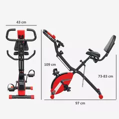 SPORTNOW Five-in-one Foldable Exercise Bike, Stationary Bike with Arm Workout Bands, LDC Monitor, Phone Holder, Red - 3