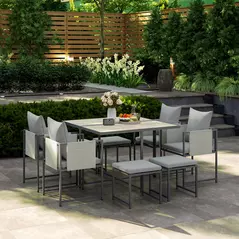 Outsunny Nine-Piece Steel Frame Garden Dining Set - Grey - 9