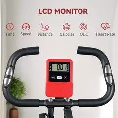 SPORTNOW Five-in-one Foldable Exercise Bike, Stationary Bike with Arm Workout Bands, LDC Monitor, Phone Holder, Red - 9