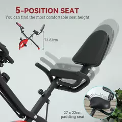 SPORTNOW Five-in-one Foldable Exercise Bike, Stationary Bike with Arm Workout Bands, LDC Monitor, Phone Holder, Red - 6