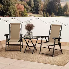 Outsunny Three-Piece Garden Table and Chair Set - Khaki - 9