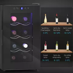 HOMCOM Mini Table Top Wine Fridge, 8 Bottle, 17L, 8-18℃, 26.5cm Quiet Under Counter Wine Cooler Fridge with Glass Door, LED Light, Digital Touch Screen, Temperature Control - 9