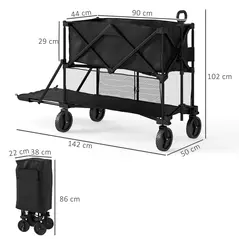 Outsunny Double Decker Folding Festival Trolley on Wheels, 200KG & 350L Capacity Collapsible Wagon Festival Trolley Cart with 134cm Extended for Camping Sports Shopping Garden and Beach, Black - 3