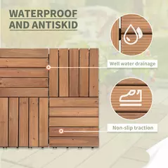 Outsunny 27 Pcs Solid Wood Interlocking Decking Tiles For Patio, Balcony, Roof Terrace, Hot Tub, Brown, (30 x 30 cm Per Piece) - 7
