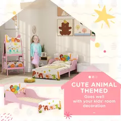 AIYAPLAY Cute Animal-Themed Toddler Bed, with Safety Rails, 143 x 77 x 60cm, Pink - 6