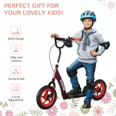 AIYAPLAY Kids Scooter with Adjustable Handlebar, Children's Kick Scooter with Non-slip Footplate, Rear Brake, Kickstand, Red - 7