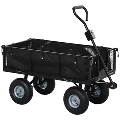 Outsunny 114L Steel Frame Garden Cart Trolley - Black - 1