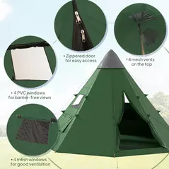 Outsunny 6 Men Tipi Tent with Carry Bag - Green - 5