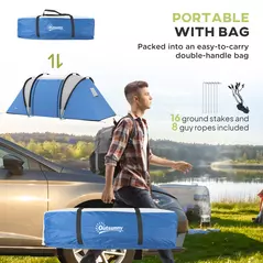 Outsunny Two-Man Tent, with Bedrooms, Living Room and Canopy - Blue - 7