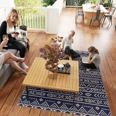 Outsunny Reversible Outdoor Rug with Carry Bag, Waterproof Plastic Straw Mat for Garden, Deck, RV, Picnic, Beach, Camping, 182 x 274cm, Dark Blue and White - 9