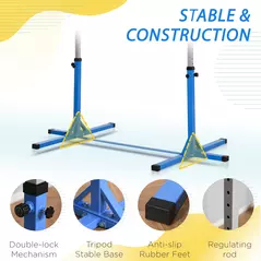 HOMCOM Height Adjustable Gymnastics Horizontal Bar for Kids, Children Junior Kip High Bar Fitness, Blue - 6