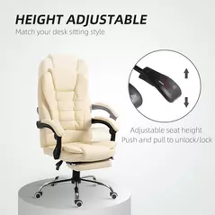 HOMCOM Executive Office Chair, Home Office Chair with Swivel Wheels, Reclining Backrest, Retractable Footrest, Cream White - 7