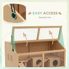 PawHut Hamster Cage, Wooden Small Animal Cage for Gerbils, Mice w/ Suspension Bridge, Openable Top, Hut, 85 x 45 x 44cm Nature - 5