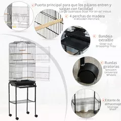 PawHut Bird Cage Budgie Cages for Finch Canary Parakeet with Stand Wheels Slide-out Tray Accessories Storage Shelf, Black 46.5 x 36 x 157 cm - 5