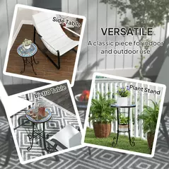 Outsunny Mosaic Garden Table, 35.5 cm Round Outdoor Table with Shelf, Ceramic Tile Top, Small Garden Side Table Bistro Table End Table Plant Stand for Indoor, Patio, Balcony, Blue - 7