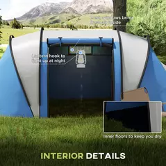 Outsunny Two-Man Tent, with Bedrooms, Living Room and Canopy - Blue - 6