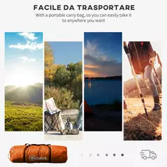 Outsunny 4-6 Man Camping Tent with Living Area and 2 Bedrooms, Hiking Sun Shelter, UV Protection Tunnel Tent, Orange - 7