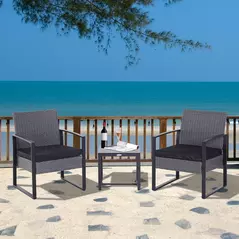Outsunny 2 Seater Rattan Patio Set W/ Cushions-Grey/Black - 2