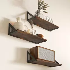 HOMCOM Set of 3 Wall Shelves, 43cm Vintage Wall Mounted Floating Shelves for Living Room, Entryway, Bedroom, Rustic Brown - 9