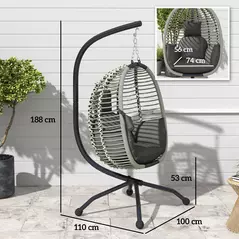 Outsunny Outdoor Swing Chair with Thick Padded Cushion, Patio Hanging Egg Chair with Metal Stand, Foldable Basket, Cup Holder, Rope Structure for Indoor & Outdoor, Dark Grey - 3