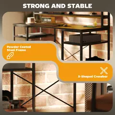 HOMCOM Computer Desk with Power Outlets and LED Lights, Home Office Desk with Monitor Stand, 2 CPU Stands and Storage Shelves, Study Table Gaming Desk with Hutch, Black - 8