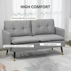 HOMCOM Modern Two Seater Sofa, Button Tufted Loveseat with Cushions and Steel Legs for Living Room, Guest Room, Grey - 4