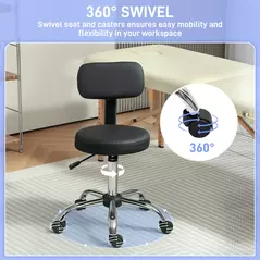 HOMCOM 360° Swivel Seat Salon Stool - Black - 5