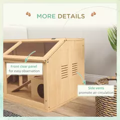 PawHut Hamster Cage, Wooden Small Animal Cage for Gerbils, Mice w/ Suspension Bridge, Openable Top, Hut, 85 x 45 x 44cm Nature - 6