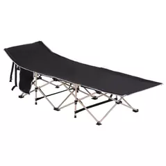 Outsunny Single Person Camping Bed Folding Cot Outdoor Patio Portable Military Sleeping Bed Travel Guest Leisure Fishing with Side Pocket and Carry Bag - Black - 1
