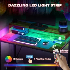 HOMCOM 100cm Computer Desk with LED Lights and Power Outlets, Gaming Desk with Monitor Stand, Computer Table with Remote for Home Office Study, Rustic Brown - 4