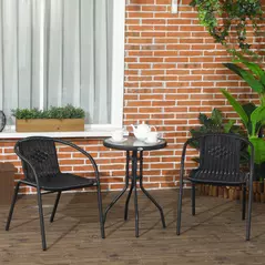 Outsunny 3 Pieces Rattan Bistro Set - Black - 2