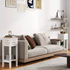 HOMCOM Set of Two Elegant Floral Cut-Out Side Tables - White - 2