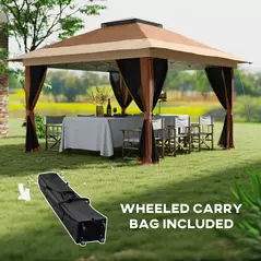 Outsunny 3.6 x 3.6m Pop-Up Gazebo, with Accessories - Brown - 7