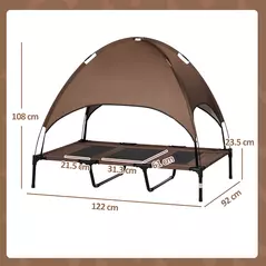 PawHut Raised Dog Bed Waterproof Elevated Pet Cot with Breathable Mesh UV Protection Canopy Brown, for XL Dogs, 122 x 92 x 108cm - 3
