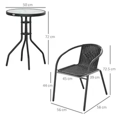 Outsunny 3 Pieces Rattan Bistro Set - Black - 3