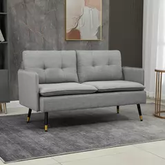 HOMCOM Modern Two Seater Sofa, Button Tufted Loveseat with Cushions and Steel Legs for Living Room, Guest Room, Grey - 2