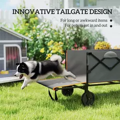 Outsunny 160L Festival Trolley on Wheels, Folding Camping Trolley Cart w/ Tailgate, 100kg Heavy Duty Garden Collapsible Folding Wagon w/Adjustable Handle, Carry Bag for Beach Picnic, Grey and Orange - 6