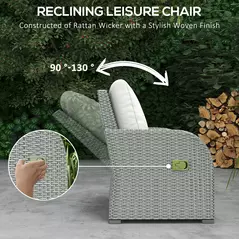 Outsunny Six-piece Outdoor Rattan Dining Set, Outdoor Sofa Set with Reclining Armchairs and Mental Frame, Grey - 6