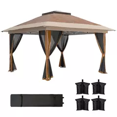 Outsunny 3.6 x 3.6m Pop-Up Gazebo, with Accessories - Brown - 1