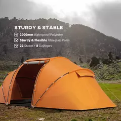 Outsunny 4-6 Man Camping Tent with Living Area and 2 Bedrooms, Hiking Sun Shelter, UV Protection Tunnel Tent, Orange - 5