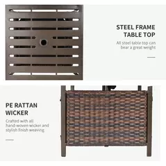 Outsunny Rattan Garden Coffee Table, 55.5 cm Square Wicker Patio Side Coffee Table with 4 cm Umbrella Hole, Metal Bottom and Slatted Top for Outdoor, Balcony, Brown - 6