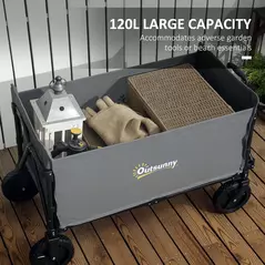 Outsunny 120L Festival Trolley on Wheels, Folding & Compact Camping Trolley Cart with Adjustable Handle for Garden, Beach, Fishing, Grey - 4